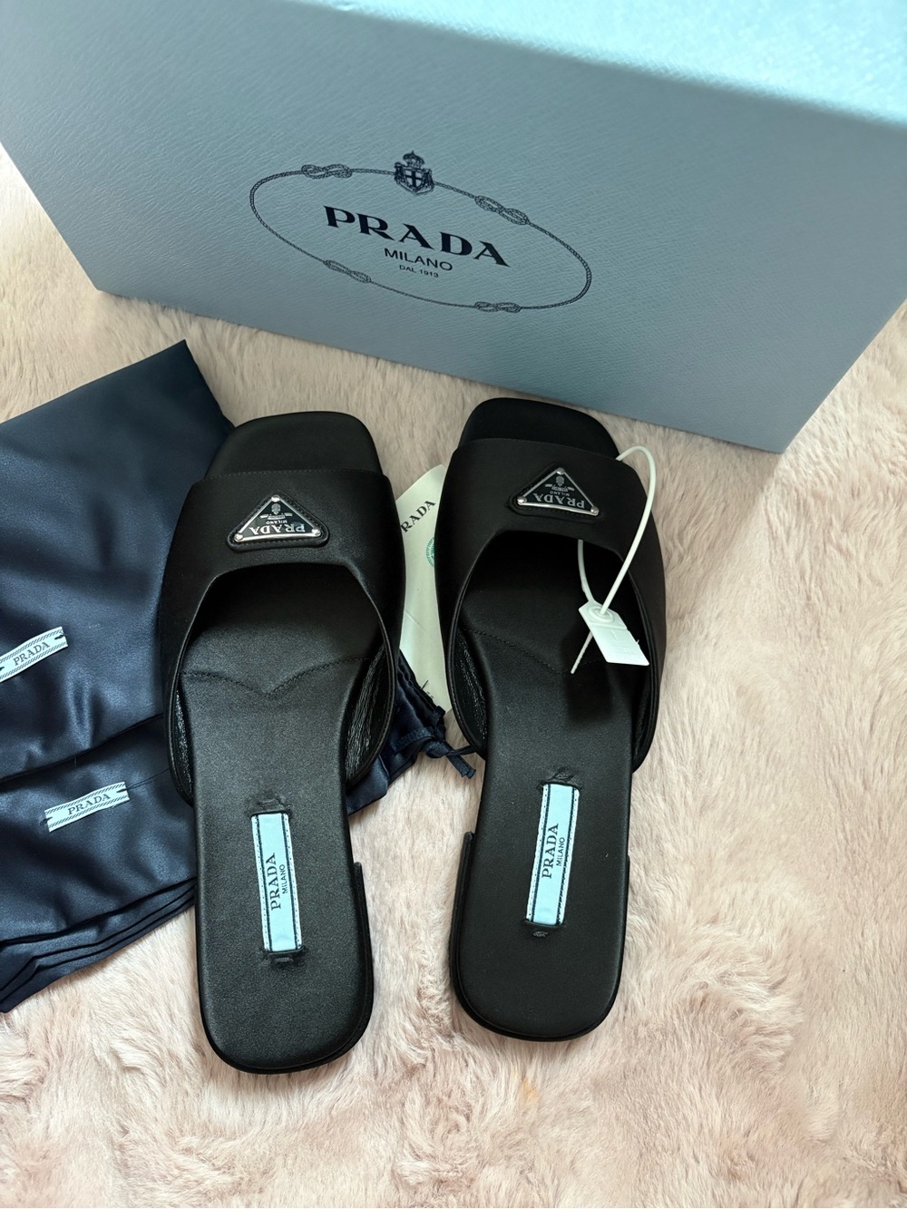 Prada Black silk Square-Toe Slide Sandals - Picture 2 of 7